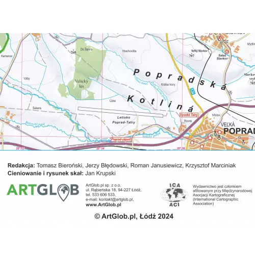 Tatry polskie i słowackie mapa ścienna - naklejka 1:35 000, 145x110 cm, ArtGlob